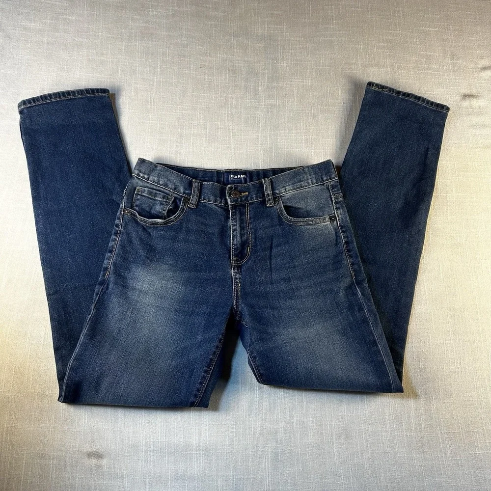 Old Navy Skinny Jeans Boys Size 16 Distressed Adjustable Waist Light Wash‎ Denim